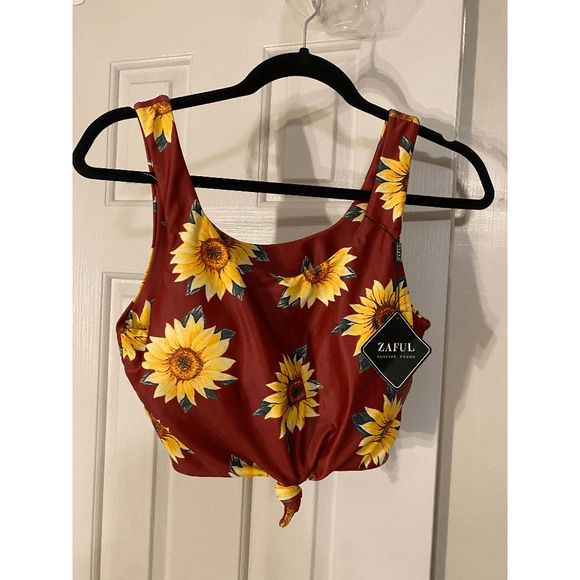 ZAFUL NWT Sunflower Knot Reversible High Waisted Tankini Swimsuit Women Scoop Ne - Picture 1 of 4